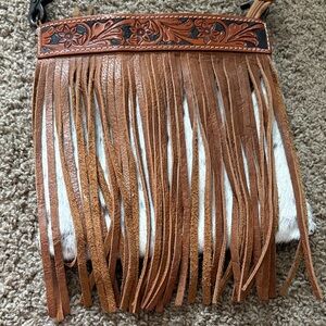 American Darling Brown Fringe Crossbody Bag with Tooled Trim